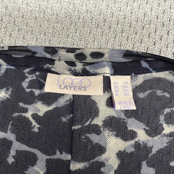 Logo Layers Top Womens 4x Blue Animal Print 3/4 Sleeve Sheer Tunic Lightweight - Picture 5 of 8
